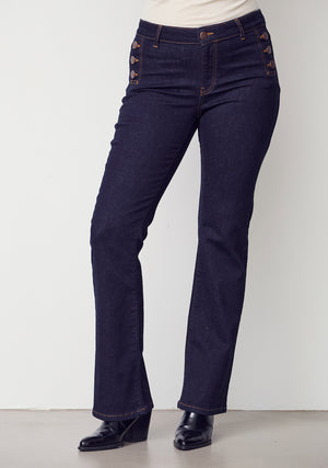 I SAY Como Flare Button Jeans Pants K97 Unwashed Denim