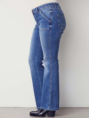 I SAY Como Long Flare Jeans Pants 606 Mid Denim