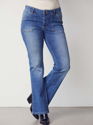 I SAY Como Long Flare Jeans Pants 606 Mid Denim