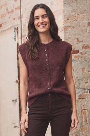 I SAY Cosima Waistcoat Knitwear N69 Wine Melange