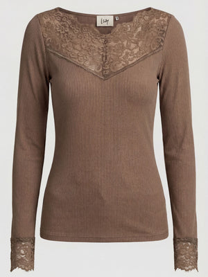 I SAY Dee Lace Blouse Basics 368 Taupe