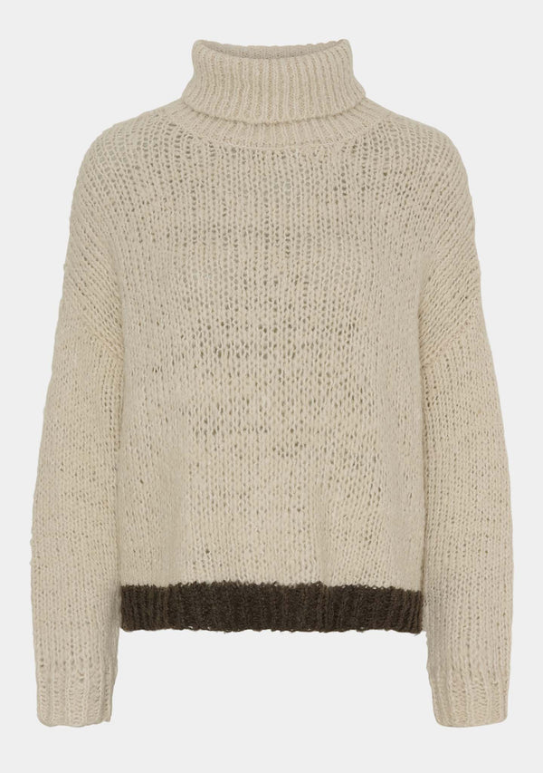 I SAY Franca Rollneck Pullover Knitwear M28 Cream w/Warm Grey