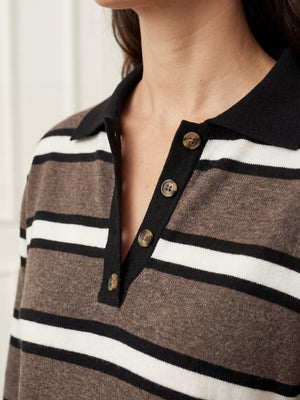 I SAY Frigga Polo Pullover Knitwear N06 Potato Melange Stripe