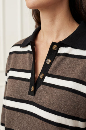 I SAY Frigga Polo Pullover Knitwear N06 Potato Melange Stripe