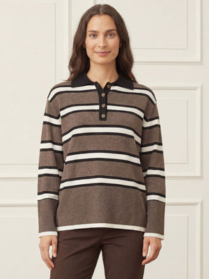 I SAY Frigga Polo Pullover Knitwear N06 Potato Melange Stripe