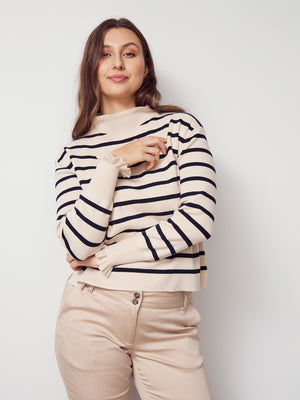 I SAY Frigga Stripe Pullover Knitwear L37 Sand w/Black
