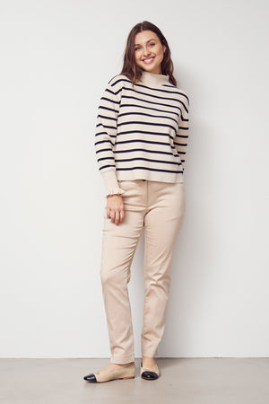 I SAY Frigga Stripe Pullover Knitwear L37 Sand w/Black