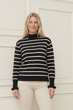I SAY Frigga Stripe Pullover Knitwear M41 Black w/Cream