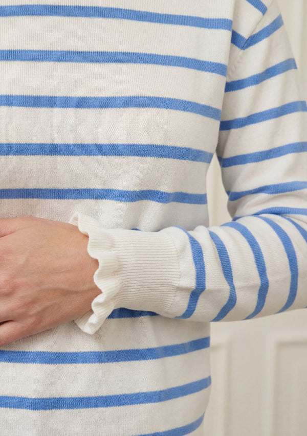 I SAY Frigga Stripe Pullover Knitwear M51 Broken White w/Skyblue