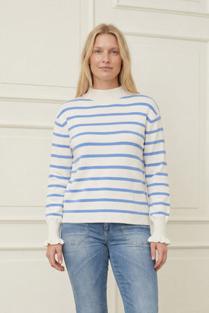 I SAY Frigga Stripe Pullover Knitwear M51 Broken White w/Skyblue
