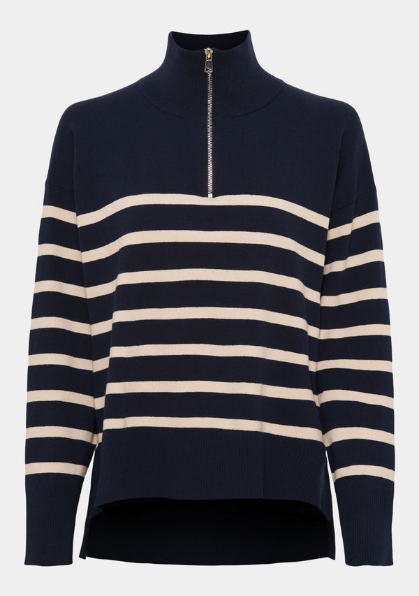 I SAY Frigga Zip Pullover Knitwear C39 Navy/Sand Stripe