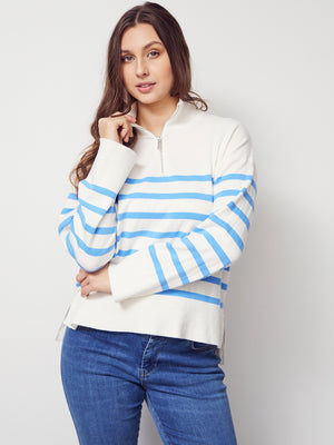 I SAY Frigga Zip Pullover Knitwear M51 Broken White w/Skyblue