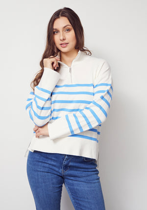 I SAY Frigga Zip Pullover Knitwear M51 Broken White w/Skyblue