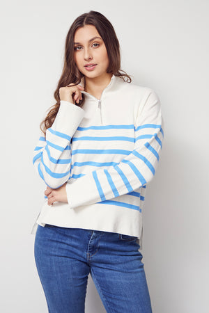 I SAY Frigga Zip Pullover Knitwear M51 Broken White w/Skyblue