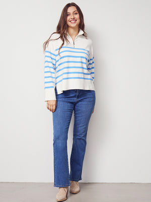 I SAY Frigga Zip Pullover Knitwear M51 Broken White w/Skyblue