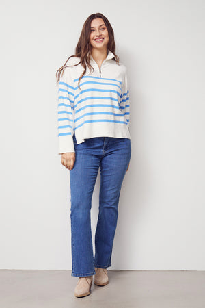 I SAY Frigga Zip Pullover Knitwear M51 Broken White w/Skyblue