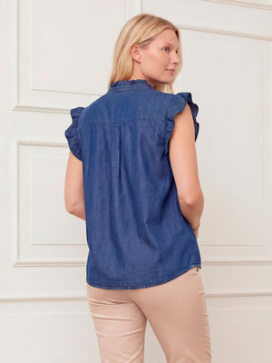 I SAY Ganja Flounce Top Tops 687 Dark Denim Wash