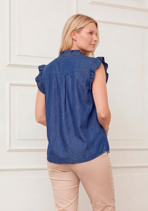 I SAY Ganja Flounce Top Tops 687 Dark Denim Wash