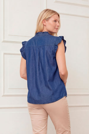 I SAY Ganja Flounce Top Tops 687 Dark Denim Wash