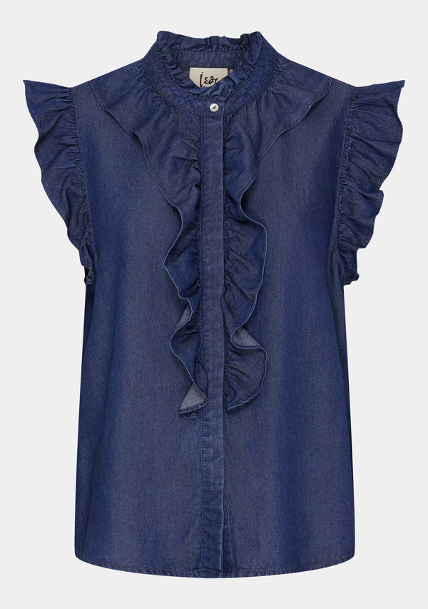 I SAY Ganja Flounce Top Tops 687 Dark Denim Wash