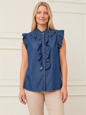 I SAY Ganja Flounce Top Tops 687 Dark Denim Wash