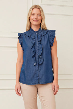 I SAY Ganja Flounce Top Tops 687 Dark Denim Wash