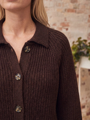 I SAY Gunda Colar Cardigan Knitwear 356 Dark brown