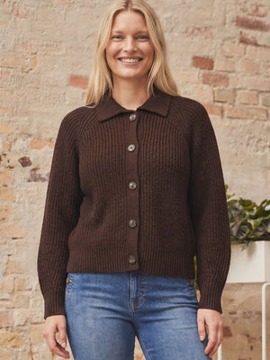 I SAY Gunda Colar Cardigan Knitwear 356 Dark brown