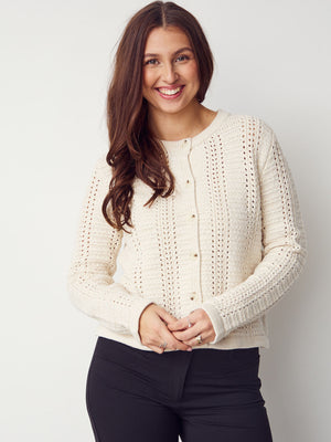 I SAY Gwen Cardigan Knitwear 101 Broken White
