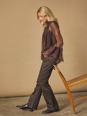 I SAY Isay Flare Coated Pant Pants 356 Dark brown