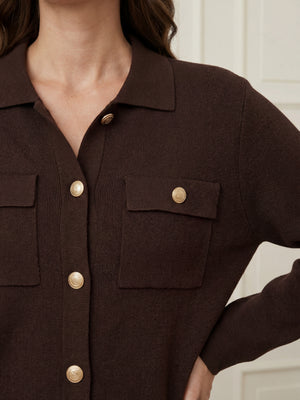 I SAY Jena Colar Cardigan Knitwear 356 Dark brown