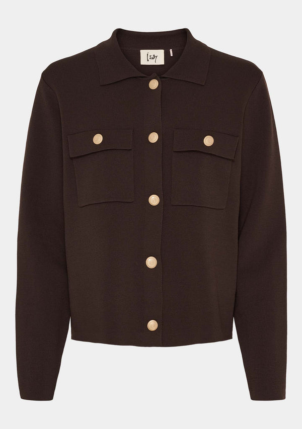 I SAY Jena Colar Cardigan Knitwear 356 Dark brown