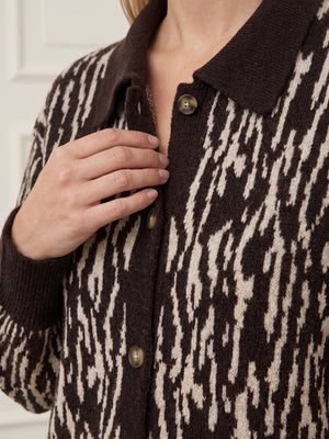 I SAY Joa Pattern Cardigan Knitwear N51 Brown Flow