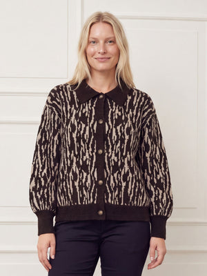 I SAY Joa Pattern Cardigan Knitwear N51 Brown Flow