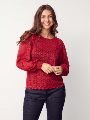 I SAY Katty Lace Blouse Blouses 440 Warm Red