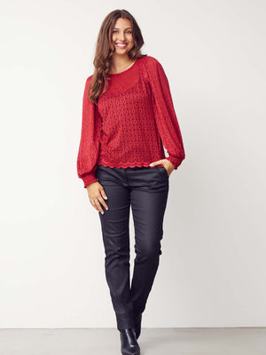 I SAY Katty Lace Blouse Blouses 440 Warm Red