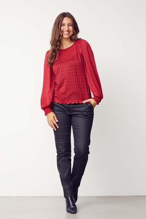 I SAY Katty Lace Blouse Blouses 440 Warm Red