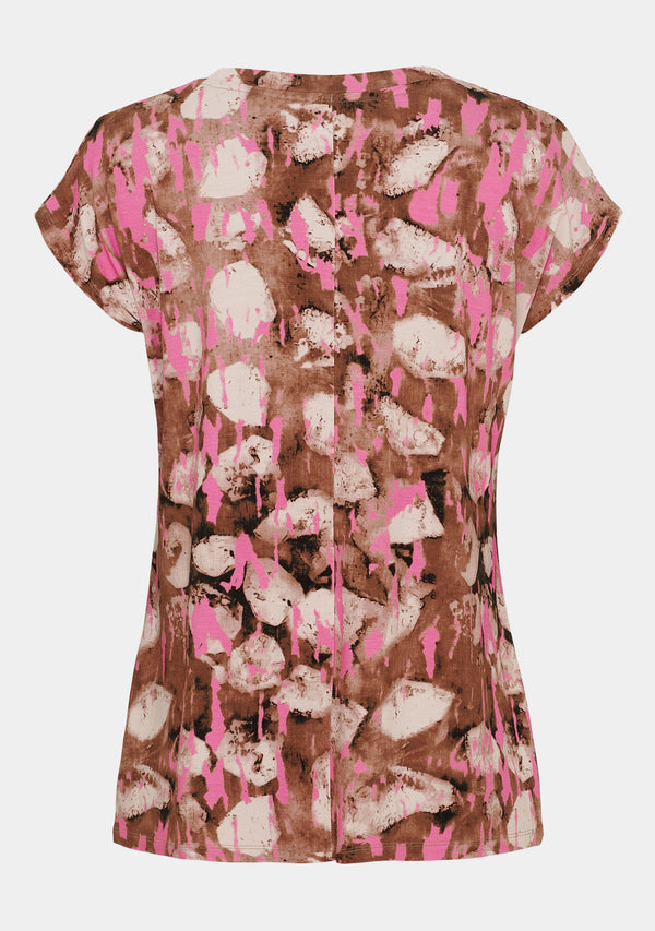 I SAY Louis Printed V-Neck T-Shirt T-Shirts M68 Luxury Camel w/Pink