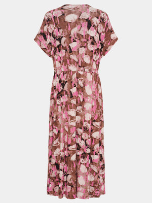 I SAY Louis V-Neck Dress Dresses M68 Luxury Camel w/Pink