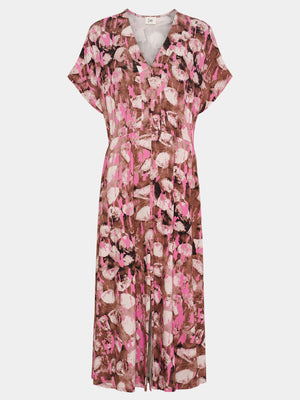 I SAY Louis V-Neck Dress Dresses M68 Luxury Camel w/Pink