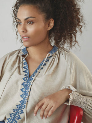 I SAY Lykke Deco Blouse Blouses N15 Sand w/Blue
