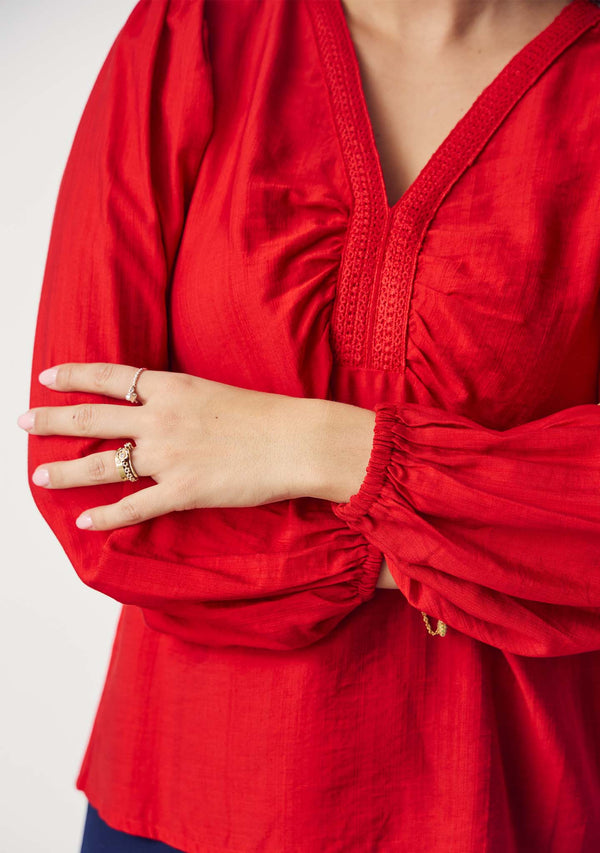 I SAY Lykke V-Neck Blouse Blouses 432 Fresh Red