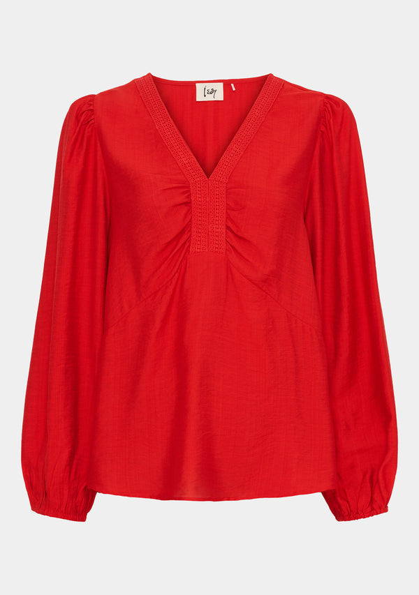 I SAY Lykke V-Neck Blouse Blouses 432 Fresh Red