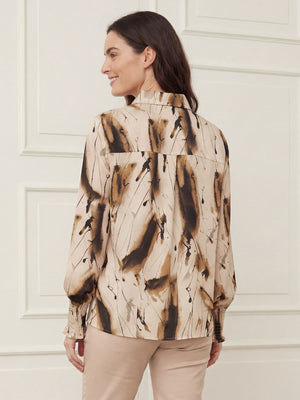 I SAY Melba Printed Blouse Blouses M11 Camel Drawing