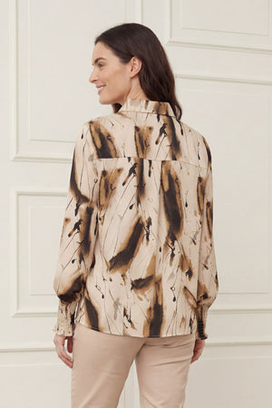 I SAY Melba Printed Blouse Blouses M11 Camel Drawing