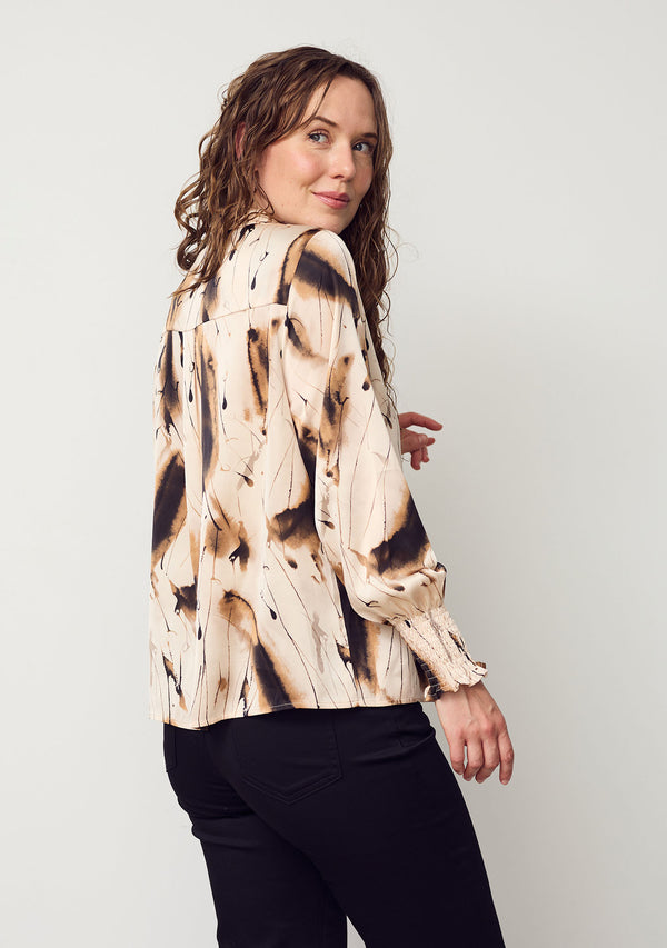 I SAY Melba Printed Blouse Blouses M11 Camel Drawing