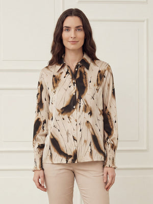 I SAY Melba Printed Blouse Blouses M11 Camel Drawing
