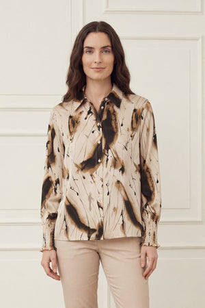 I SAY Melba Printed Blouse Blouses M11 Camel Drawing