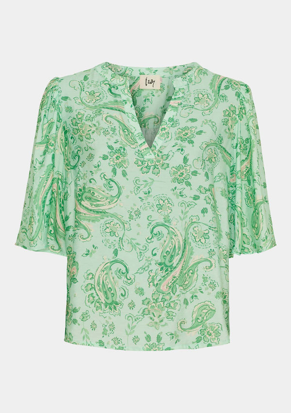 I SAY Melba s/s Blouse Blouses N34 Fresh Green Paisley