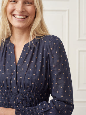 I SAY Naomi V-Neck Dress Dresses D67 Navy Dot